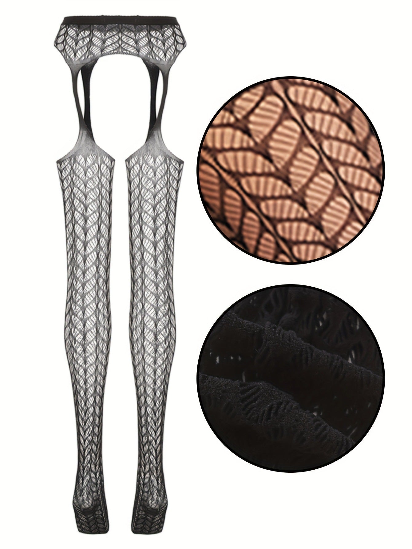 Jacquard Fishnet Pantyhose with Garter - Plus Size Tights