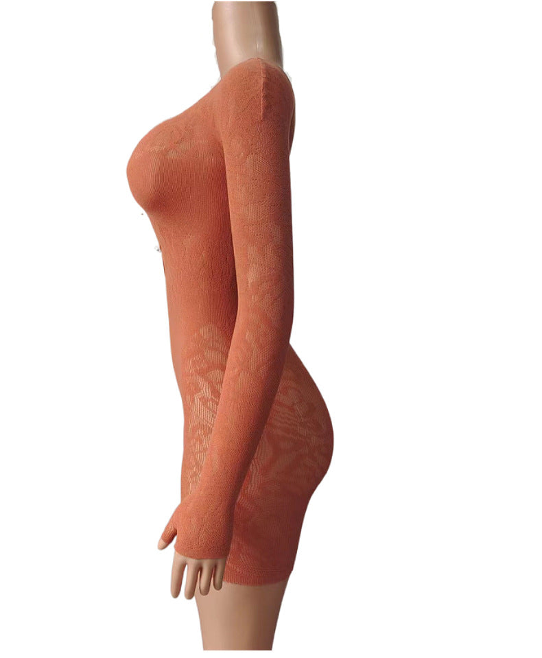 Mesh Bodycon Bodysuit - High Waist Long Sleeve Sleepwear