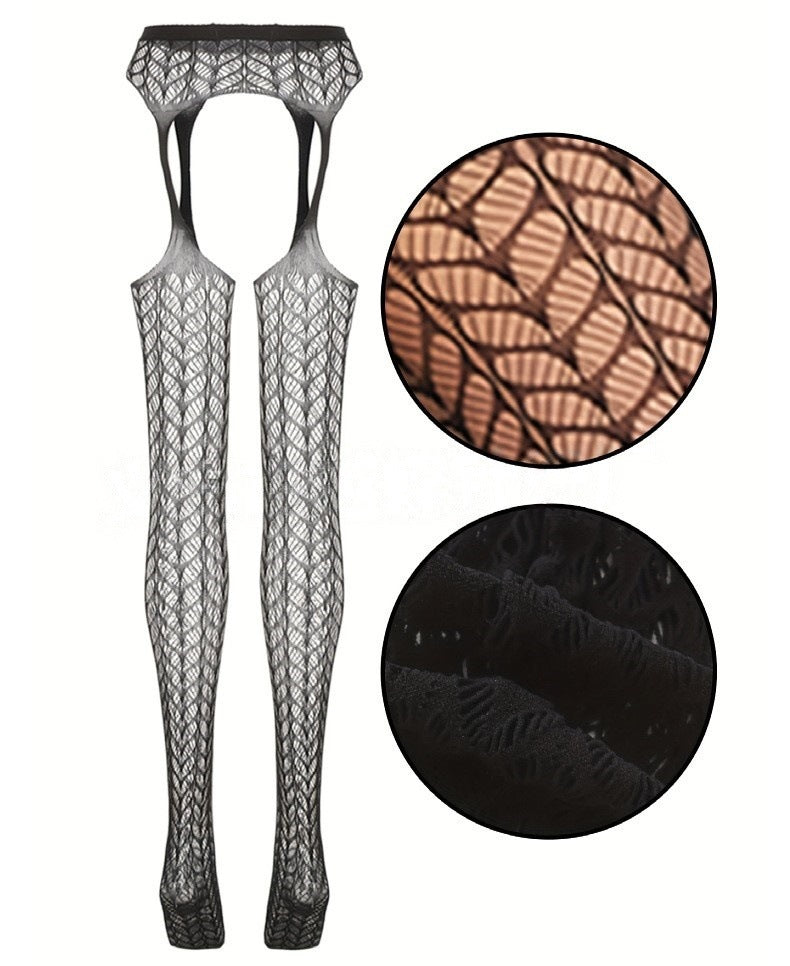 Jacquard Fishnet Pantyhose with Garter - Plus Size Tights