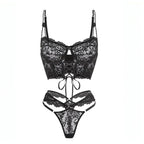 Noir Romance Floral Lace Set - Sheer Bra & Brief Collection