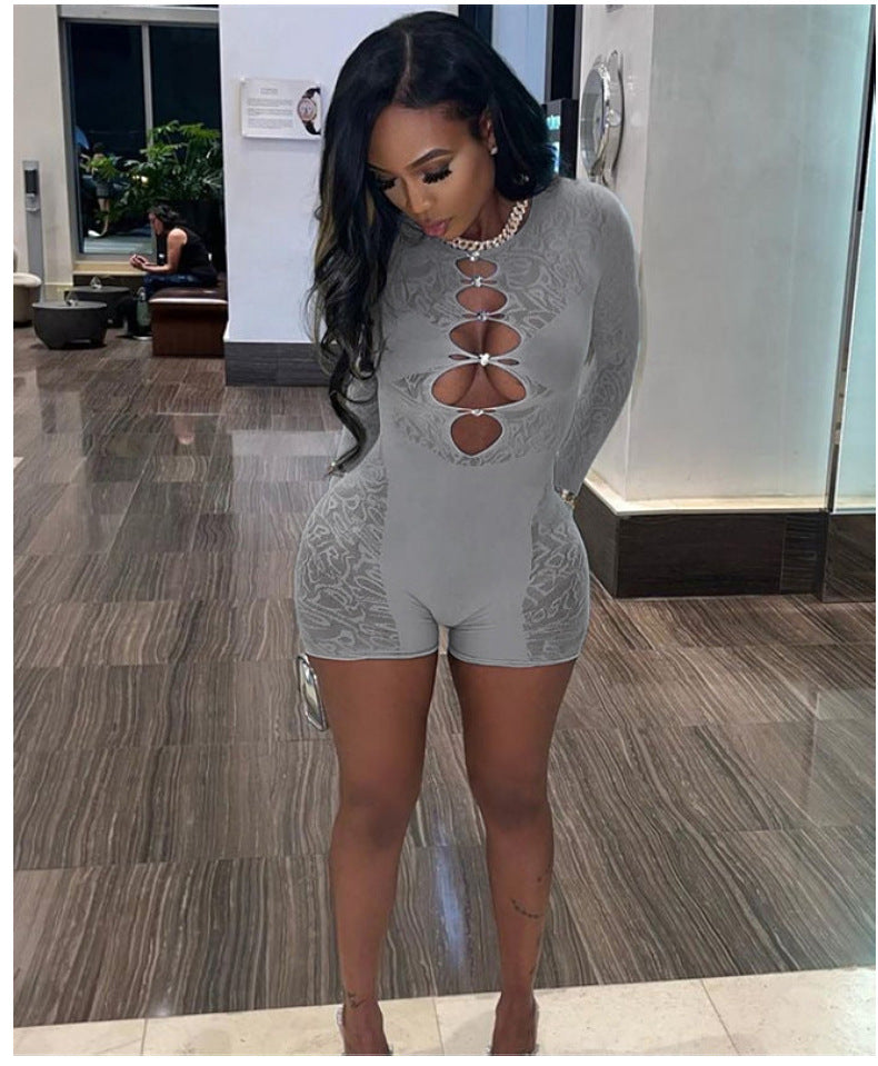 Mesh Bodycon Bodysuit - High Waist Long Sleeve Sleepwear