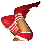 Rhinestone Over-the-Knee Socks - Three Stripe Long Tube Student Socks