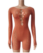 Mesh Bodycon Bodysuit - High Waist Long Sleeve Sleepwear