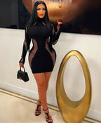 One-Piece Hollow Out Bodysuit - Short Style Half High Neck Long Sleeve