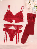 Summer Enchantment Lace Lingerie Set - 4 Piece Bra & Garter Collection