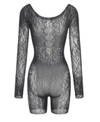 Mesh Bodycon Bodysuit - High Waist Long Sleeve Sleepwear