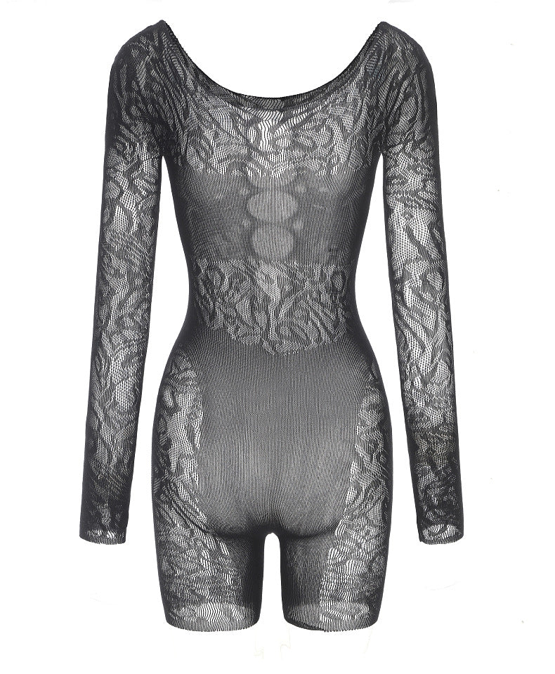 Mesh Bodycon Bodysuit - High Waist Long Sleeve Sleepwear