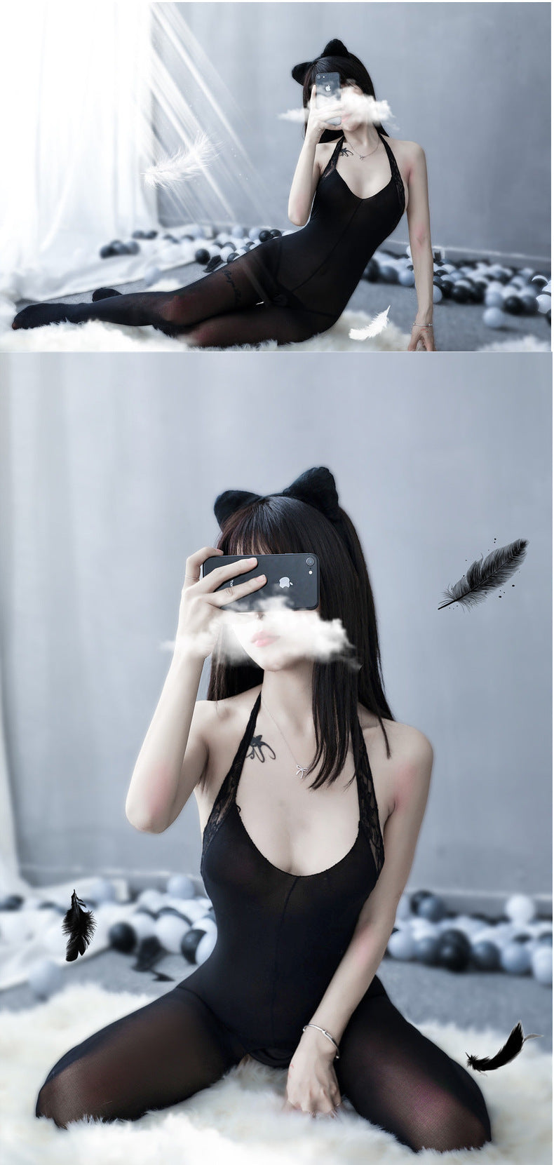 Lace Mesh Bodysuit - One Piece Sleepwear