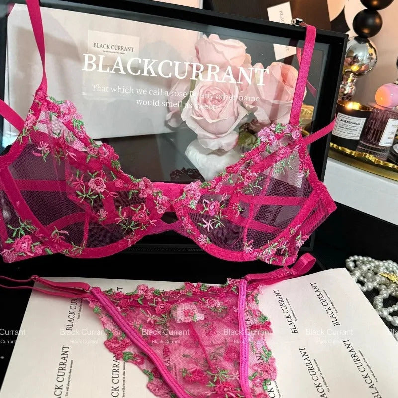 Parisian Nights Embroidered Lace Bralette - French Mesh Set