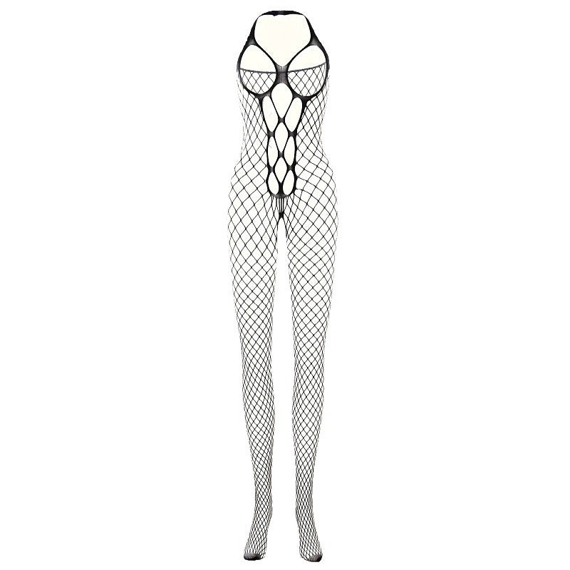 Halter Neck Bodysuit with Stockings - Hollow Out Mesh Nightwear