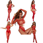 Plus Size Christmas Mesh Nightwear with Stockings - Holiday Set