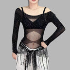 Rhinestone Mesh Set - Sheer Nightwear with Stockings