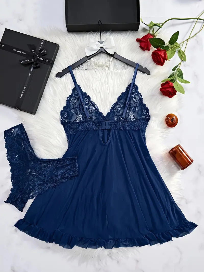 Ethereal Tulle Nightgown Set - Sheer V-Neck Sleepwear