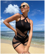 Sophisticated Halter Bodycon Dress - Sheer Mesh Lingerie