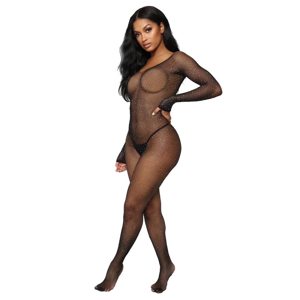 Rhinestone Mesh Bodysuit - Fishnet Lingerie