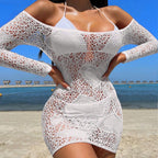 Off-Shoulder Mesh Bodysuit - Hollow Out Design
