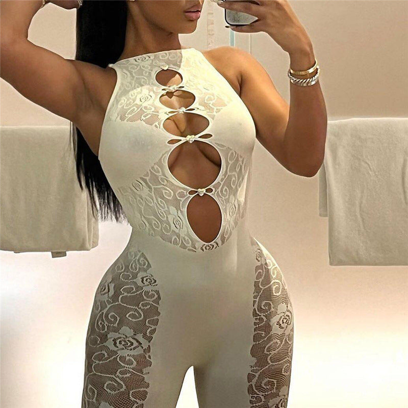 Intricate Jacquard Mesh Bodysuit - Hollow Out High Elastic Jumpsuit