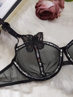 Butterfly Glamour Mesh Lingerie - Sequin Bra and Brief Set