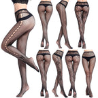 Jacquard Fishnet Stockings - Patterned Mesh Pantyhose Plus Size