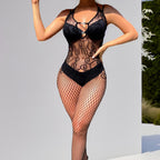 Lace Mesh Bodysuit - One Piece with Stockings