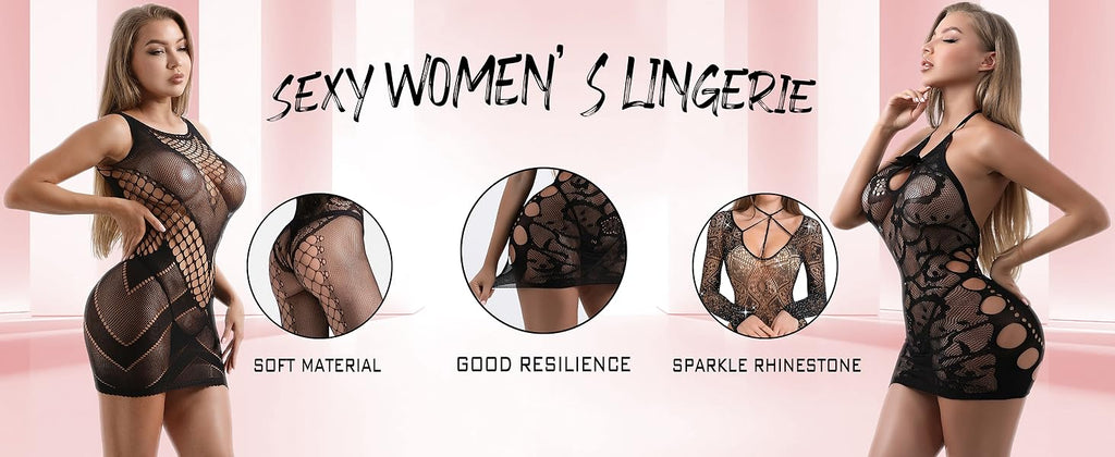 Fishnet Bodysuit Lingerie Set - Mesh Teddy Babydoll