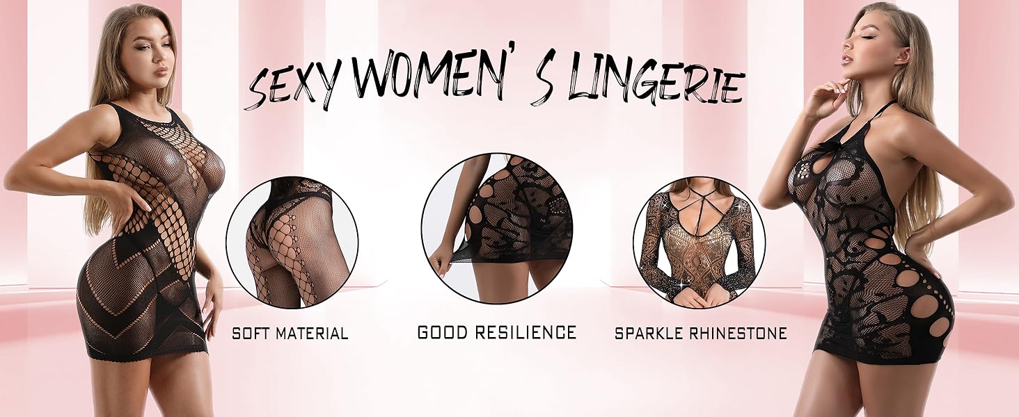 Fishnet Bodysuit Lingerie Set - Mesh Teddy Babydoll