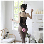 Elegant Jacquard Bodysuit - Bunny Girl Double Shoulder Design