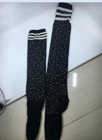 Rhinestone Over-the-Knee Socks - Three Stripe Long Tube Student Socks