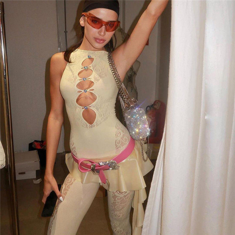 Intricate Jacquard Mesh Bodysuit - Hollow Out High Elastic Jumpsuit