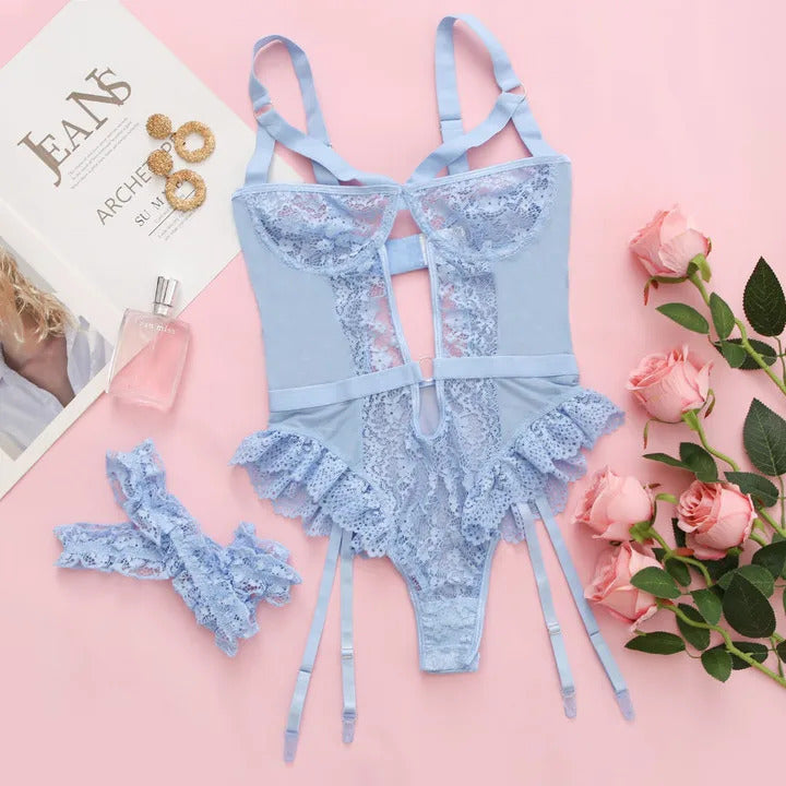 Passion Rose Floral Lace Set - Garter & Choker Collection