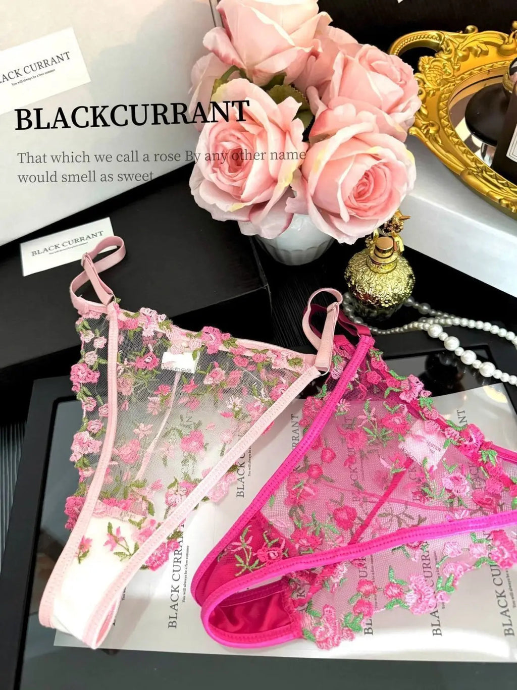 Parisian Nights Embroidered Lace Bralette - French Mesh Set