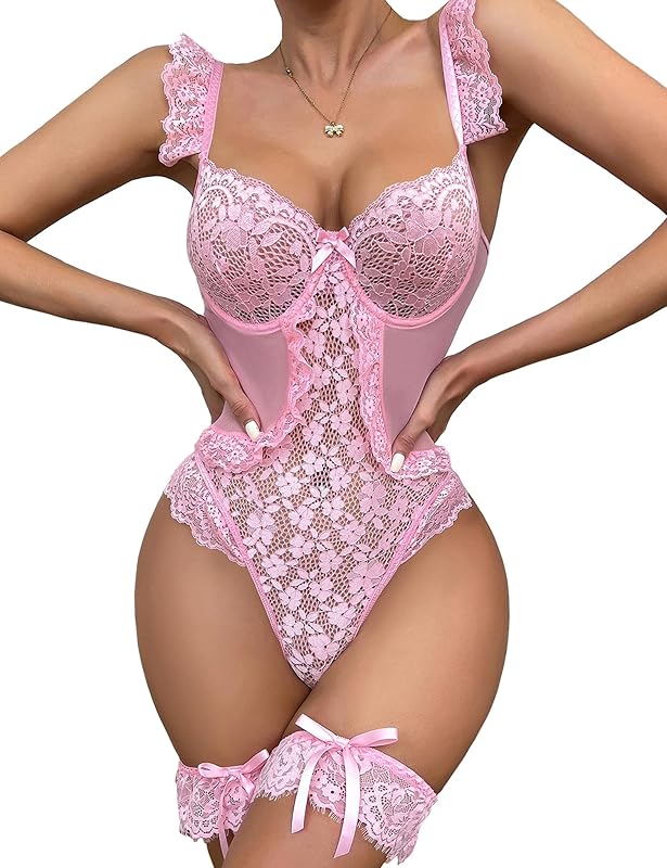 Enchanted Petals Lace Bodysuit - Snap Crotch Teddy