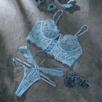 Noir Romance Floral Lace Set - Sheer Bra & Brief Collection