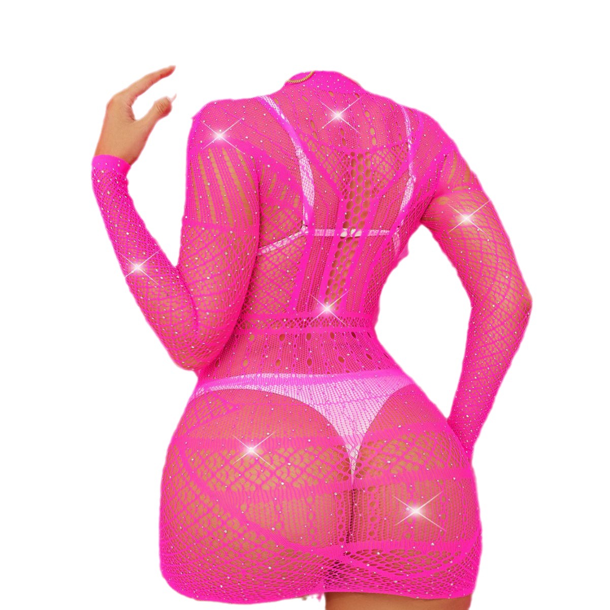Rhinestone Mesh Dress - One Piece Jacquard Lingerie