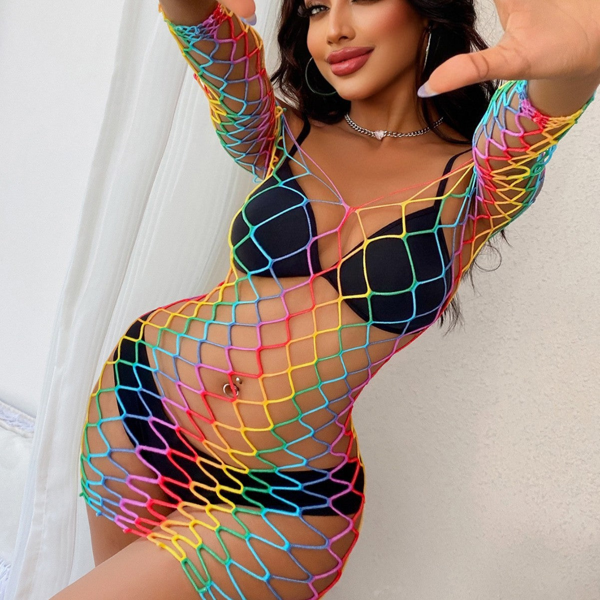 Colorful Fishnet Skirt - Bodycon Short Skirt Swimsuit