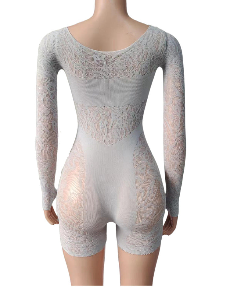 Mesh Bodycon Bodysuit - High Waist Long Sleeve Sleepwear