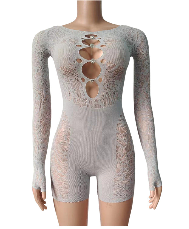 Mesh Bodycon Bodysuit - High Waist Long Sleeve Sleepwear