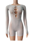 Mesh Bodycon Bodysuit - High Waist Long Sleeve Sleepwear
