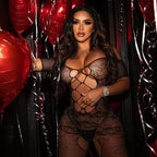 Jacquard Mesh Dress with Stockings - One Piece Nightwear Set