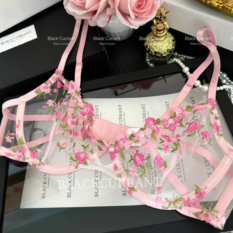 Parisian Nights Embroidered Lace Bralette - French Mesh Set