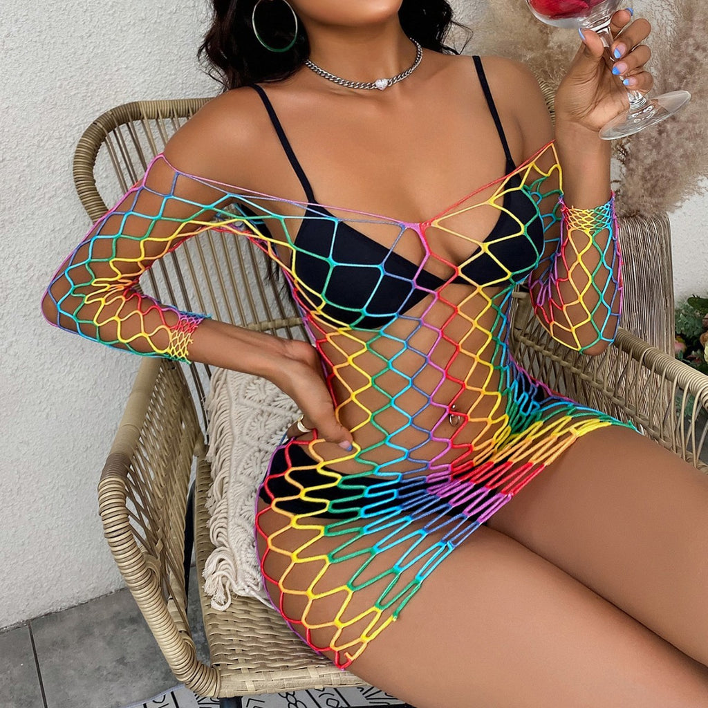 Colorful Fishnet Skirt - Bodycon Short Skirt Swimsuit