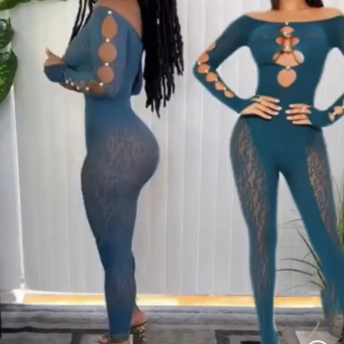 Plus Size Leopard Print Bodysuit - High Waist Slim Mesh Pajama Set