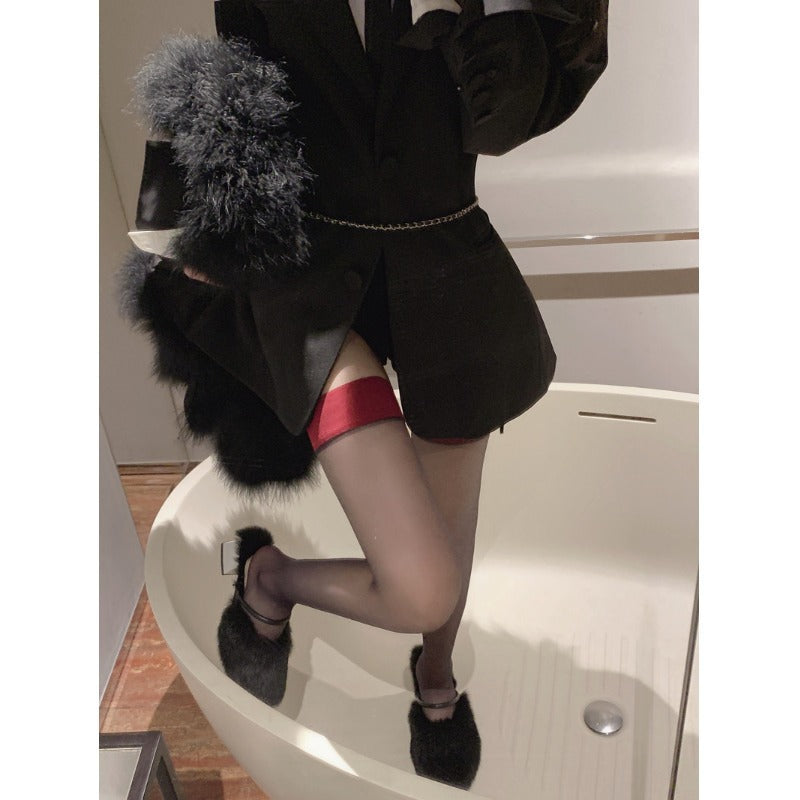 Red Edge Over-the-Knee Socks - Ultra-Thin Long Thigh Stockings