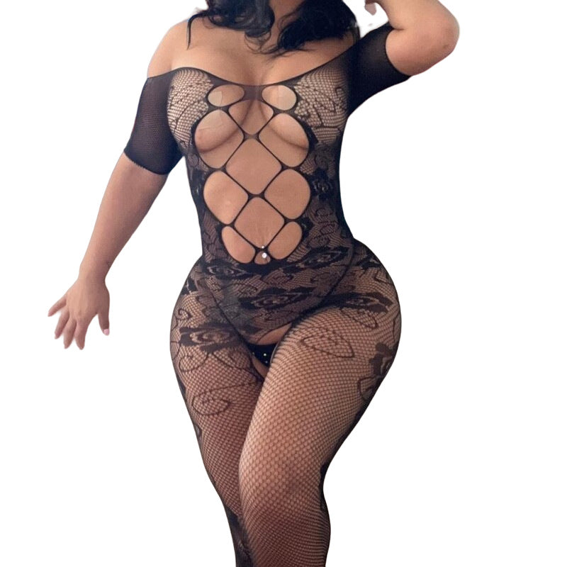 Short Sleeve Mesh Bodysuit - High Waist Slim Fit Top