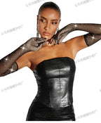 Shiny Diamond Mesh Gloves - Retro Grid Pattern Accessories