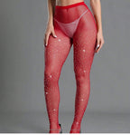 Rhinestone Fishnet Pantyhose - High Waist Slim Fit Plus Size
