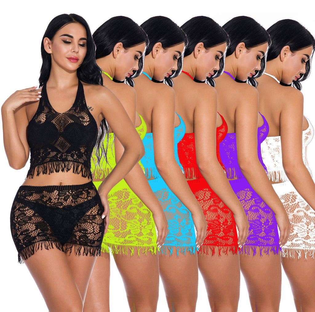 Tassel Bodycon Dress - Halter Neck Hollow Out Design