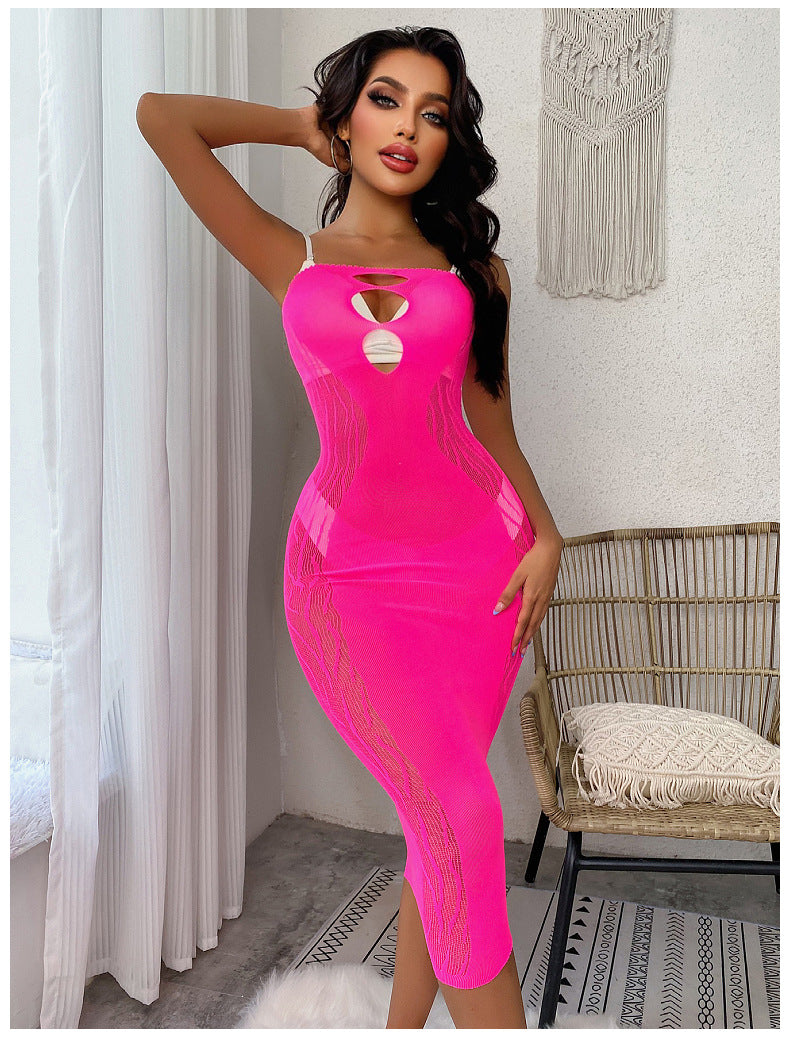 Tube Top Mesh Bodycon Dress - Strap Style