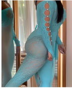 Plus Size Leopard Print Bodysuit - High Waist Slim Mesh Pajama Set