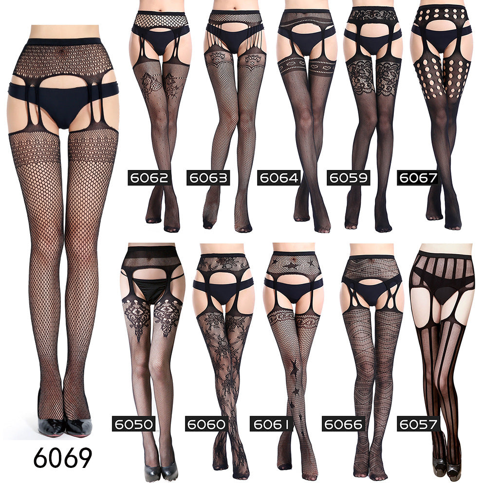 Jacquard Fishnet Pantyhose with Garter - Patterned Tights
